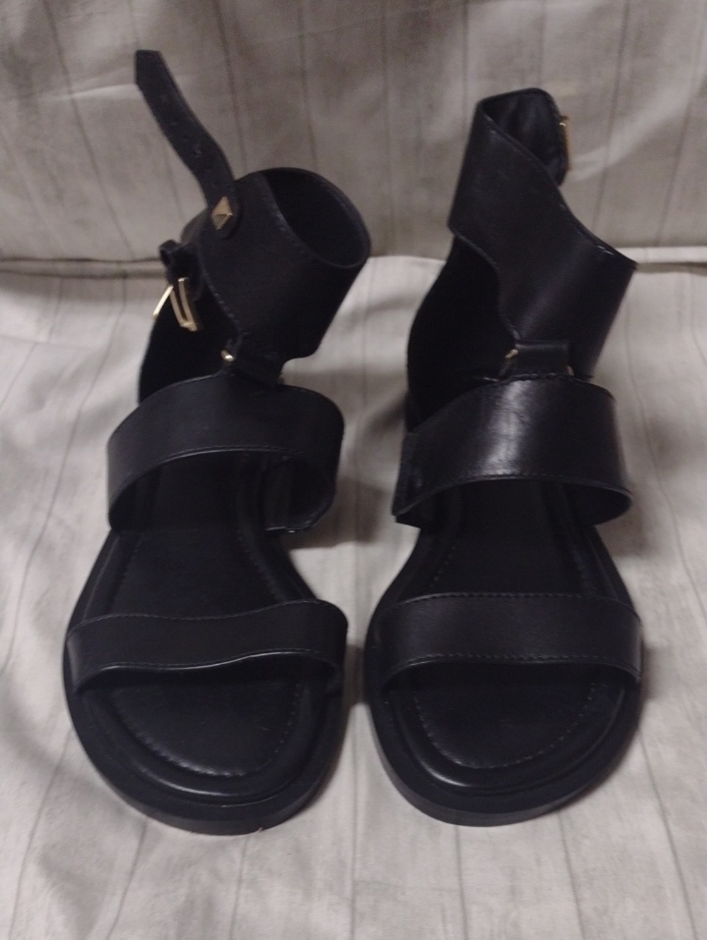 MICHAEL Michael Kors Black Leather Ankle-Strap Sandals (J1316)